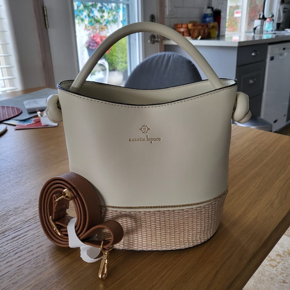Nanette Lepore Cream and Tan Bucket Bag
